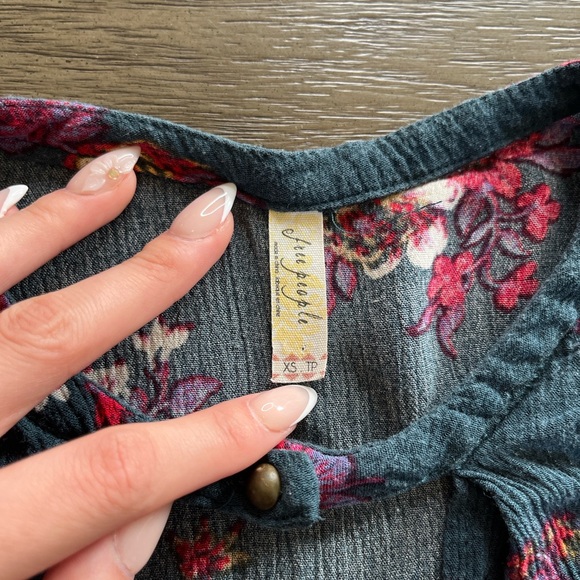 Free People Floral Keyhole flowy Tunic XS romantic Boho cottagecore fall indie - Picture 8 of 10